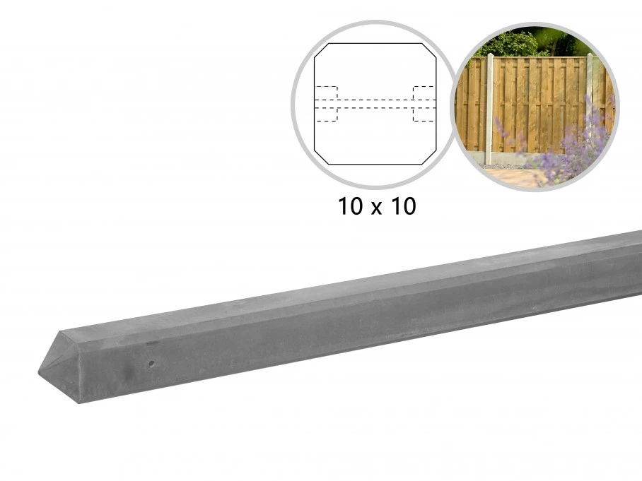 Beton Tussenpaal Glad met Diamantkop 10 x 10 cm (100 x 100 mm) Ongecoat Grijs - Lengte 310 cm - Afbeelding 4